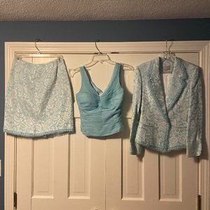 Baby Blue and White 3-Piece Damask Skirt Suit